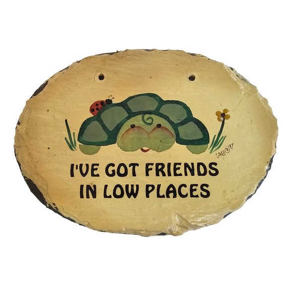 Vintage Handmade Slate Plaque Turtle I've Got Friends In Low Places Funny 1997 - Picture 1 of 4